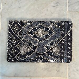 Navy and Silver Beaded Clutch